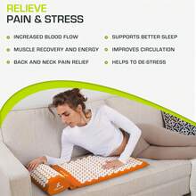 Juego de tapete y almohada de acupresión ProsourceFit para alivio dolor de espalda/cuello y relajación muscular - Grande - Negro/Negro - Ver 6