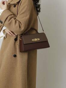 1pc Women's Handbag, Structured Box-Shaped Bag, Square Bag, Fashion & Elegant, Shoulder Bag, Black