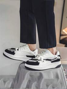 男士百搭休闲白色运动鞋，厚底运动鞋，四季皆宜 - 黑與白 - 查看 7