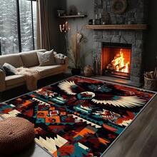 3x5 Rugs, 2x3 Rug, Southwestern Rustic Area Rug, Colorful Geometric Door, Washable & Non - Slip Small Carpet, Home Decor - 橙色 黑色 藍綠色 - 查看 7