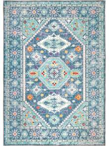 8x10 Area Rugs Living Room, Washable Non Slip Floral Floor Carpet, Low Pile Lightweight Print Rugs Bedroom, Dining Room, Home Office, Blue And Green, Trending Boho Style - 03green - 查看 10