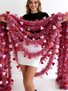 3件套情人节心形金属丝花环装饰，红白心形金属丝花环装饰，情人节心形扭纹金属丝，适用于壁炉架、婚礼派对装饰，情人节红粉白金属丝花环，情人节装饰品 - 彩色 - 查看 2