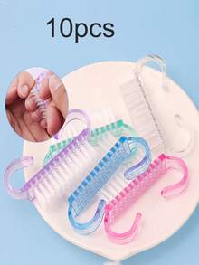 指甲清洁刷，用于清洁指甲，钩针编织刷头，符合人体工学的粉色手柄，小型除尘刷，去除指甲灰尘，塑料清洁刷，美甲沙龙清洁工具，除尘小刷，非常适合美甲和足疗，高效清洁手指和指甲，无异味