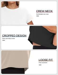 HOPLYNN 3-Piece Women's Loose-Fitting Short-Sleeved Sports Top, Comfortable And Breathable Short-Sleeved T-Shirt, Quick-Drying And Breathable Summer T-Shirt, Suitable For Fitness, Exercise, Yoga, Running And Everyday Casual Wear. - 彩色 - 查看 7