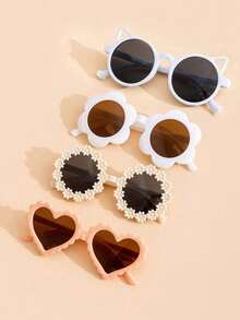 4 件/套新款儿童眼镜，包括可爱白色花朵眼镜、白色猫耳眼镜、清新雏菊儿童眼镜和粉色心形眼镜。 - 彩色 - 查看 1