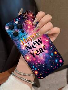 1pc Fashionable 2026 New Year Colorful Fireworks 2D Pattern Full Coverage Soft TPU Phone Case, Compatible With Apple 17, 16, 15, 14, 13, 12, 11 Pro/Pro Max/Plus And Other Galaxy Models, Suitable As New Year, Birthday, Easter, Valentine's Day, April Fool's Day Gift For Friends, Family, Colleagues, Loved Ones - Black - View 2