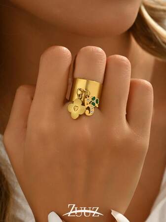 1pc Fashion Stainless Steel Digital Clover Ring For Women 0-9 Digital Clover Pendant Ring Jewelry Gifts