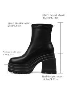 Women's Y2K Goth Platform Ankle Boots Fashion Chunky High Heels Pull On Round Toe Party Street Cosplay Boots Woman - 黑色PU - 查看 6