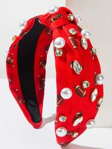 1 pièce Bandeau de sport large en tissu imprimé turquoise, bandeau simple et avec perles et pierres précieuses imprimées, polyvalent pour les accessoires de tête lors d'événements sportifs - Multicolore - Voir 5