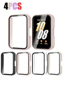 4件套手表壳套装，兼容三星Galaxy Fit 3手表壳，男女通用，四种颜色组合，时尚运动，防摔防刮，采用PC材质，配有高清钢化玻璃屏幕保护膜，触控灵敏，佩戴方便，保护壳可更换。 - 透明+黑色+粉紅色+白色 - 查看 3