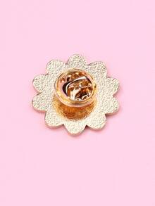 1pc Girls Sunflower Zinc Alloy White Oil Drop Gold Plated Cute Badge Brooch, Suitable For Daily Hat Accessories - White - View 3