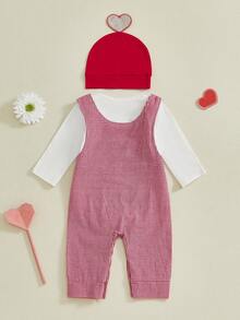 Conjunto de 3 piezas de primavera para bebés y niños pequeños, mono de manga larga con mono y sombrero, ropa sencilla para festivales de ocio, ideal para 0 a 18 meses. - Blanco - Ver 7