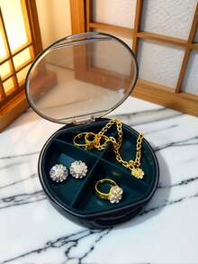 1pc Transparent Compartment Round Compact Jewelry Box, Suitable For Travel, Earrings, Rings Storage, Women Jewelry Box (Jewelry Not Included) - Multicolor - View 7