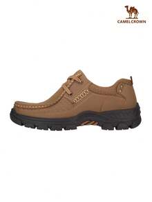 CAMEL CROWN 男士真皮舒适乐福鞋 - 系带休闲鞋，宽松版型设计 - 棕色 - 查看 1