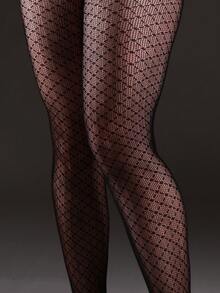 1pc Vertical Striped Elastic Fishnet Tight Leggings Sexy Watermelon Striped Tights Versatile Gothic Style Fashion Fishnet Stockings - Black - View 5