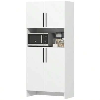 Kitchen Cabinet, Pantry Cabinet For Kitchen, Living Room, Dining Room, Cabinets, Shelves, Microwave Shelf, Chipboard, White