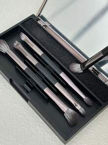 5 piezas Brochas de maquillaje, Brocha de maquillaje de doble extremo, Brocha de base, Brocha de rubor, Cerdas suaves, Brocha de base sin rayas, Brocha de maquillaje multiusos, Aplicación rápida, Apta para viajes, Adecuada para principiantes