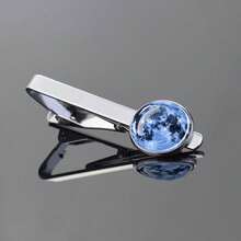 1个彩色满月图案玻璃圆顶领带夹男士领带配件