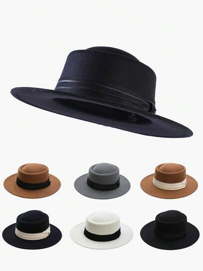 1pc Fashionable Solid Color Banded Hat, Unisex Style Suitable For Travel, Photo Shooting, Party Wear