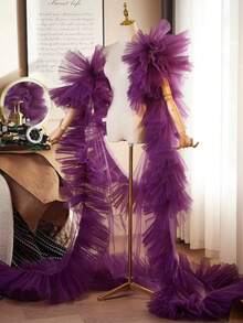Khăn voan cô dâu kiểu Âu & Mỹ, phù hợp cho chủ nhà, váy dạ hội, có phần đuôi dài. - Màu Lilac Tím - Xem 4