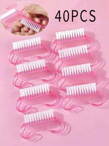 指甲清洁刷，用于清洁指甲，钩针编织刷头，符合人体工学的粉色手柄，小型除尘刷，去除指甲灰尘，塑料清洁刷，美甲沙龙清洁工具，除尘小刷，非常适合美甲和足疗，高效清洁手指和指甲，无异味