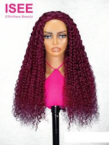 ISEE Half Wig ISEE 99J Burgundy Color Pre-Styled Human Hair Glueless Wigs Upgrade 3 IN 1 Half Wig With Drawstring Seamless Clip Ins Flip Over Kinky Curly Human Hair No Glue No Lace For Women 180% Density 14-28 Inch - S99J - View 6