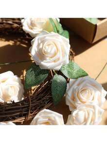 30/300 piezas (25 rosas, 5 hojas) Rosas artificiales, adecuadas para ramos de boda DIY, decoraciones de mesa, fiestas, baby showers, decoración del hogar, Día de San Valentín, regalos, cumpleaños, graduaciones (caja no incluida) - Champán - Ver 4