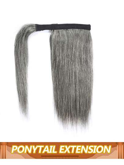 Straight Ponytail Hair Clip In Hair Extensions Wrap Around Pony Hairpiece Brazilian Remy Ponytail Straight Tails Gray Color Suitable For All Women