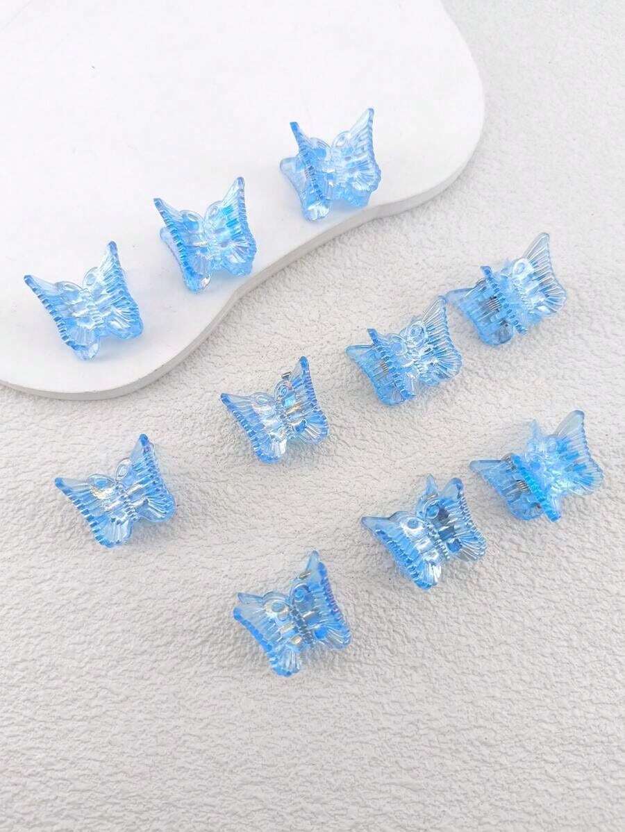 10pcs Ladies' Ab Color Butterfly Shaped Plastic Hair Clip For Daily Use Street,Dopamine Hair Claws Claw Clips Hair Clips Hair Jaw Clip Hair Clamps Hair Clutch Hair Catcher Clip Fall Winter Hair Accessories For Women For Vacation Outfits Woman - 淺藍色 - 查看 1