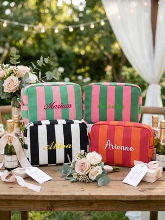 골덴 소재의 넓은 스트라이프 화장품 가방/세면도구 가방, 휴대용 세면도구 보관 여행, 싱글 파티 선물, 화장품 보관 가방, 신부 선물에 적합