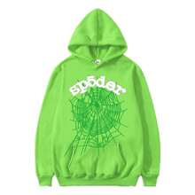 Spider Web Fashion Hip-Hop Printed Flower Hoodie, European And American  Brand Large-Sized Loose Men's And Women's Hooded Sweatshirt Set - 綠色 - 查看 2