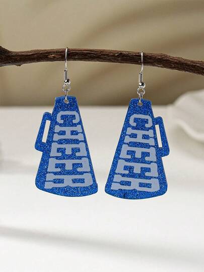 1对闪亮亚克力啦啦队扩音器啦啦队日吊坠耳环（女士款）