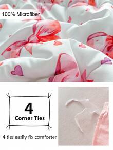 2/3件套粉色蝴蝶结图案印花涤纶被套组，带绒球流苏，可爱现代的四季皆宜床上用品套装，儿童女孩被套，柔软透气，可机洗，（1个被套+1/2个枕套，不含填充物） - 粉色 - 查看 7