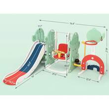 Juego de juegos multifunción independiente: tobogán infantil con columpio, aro de baloncesto, accesorios deportivos y estructura robusta para una diversión versátil en interiores y exteriores, verde - Verde - Ver 9