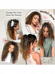 24 Inch Deep Brown Deep Wave Clip-In Ponytail Hair Extension - Heat Resistant Synthetic Fiber, Natural Curly Hair Styling Accessory, Suitable For Women's Daily Use, Daily Hairstyle Styling Accessory, Voluminous Curly Heat Resistant Fiber Wig - Brown Ombre - View 9