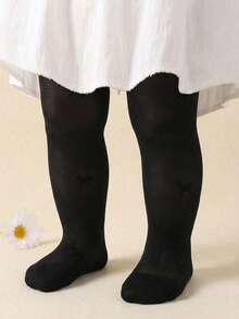 0-3岁新生儿及幼儿连裤袜 - 蝴蝶结提花踩脚连裤袜，透气网眼设计，波西米亚假日风 - 黑色 - 查看 7