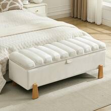 1 Piece Of Padded Storage Ottoman Stool , Bed-End Storage Bench,- Upholstered Shoe Bench For Bedroom Entryway, Foldable Footrest With Cushion For Living Room - 米色 - 查看 8
