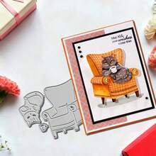 Créatif Le chat est couché sur le canapé. Matrices de découpe en métal, album de scrapbooking DIY et pochoir de gaufrage, outil de fabrication de cartes de vœux, artisanat de découpe de papier pour cartes, modèle de découpe pour la fabrication de cartes cadeaux. - Argent - Voir 2