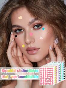 1530片粉色、黑色、白色、蓝色、紫色、绿色星形图案E-Star面部贴纸，摄影、面部彩绘必备，适用于各种派对、聚会和趣味活动。1020/510/51片套装，赠品、旅行、平价好物、旅行必备 - 彩色 - 查看 4