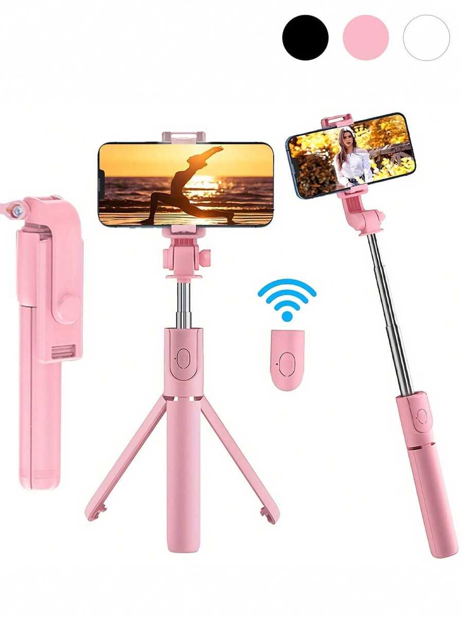 1件可伸縮自拍棒附手機支架，附無線遙控三腳架，360°旋轉，相容 iPhone 與 Android 智慧型手機，適合夏季假期、旅行、戶外活動、直播、穩定錄影，冬季假期、補光、Vlog 設備