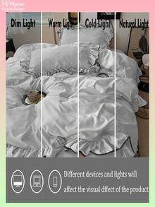 3件套白色超柔软花卉蕾丝床上用品，1个被套和2个枕套，舒适柔软的家居用品，多种颜色可选，适合宿舍，简约时尚的家居装饰，柔软舒适的卧室床品，时尚套装，可机洗，不含填充物 - 白色 - 查看 5