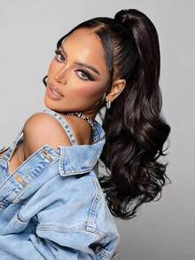 爪夹式马尾接发，卷曲波浪长马尾接发，合成假发，适合女性日常佩戴，16英寸深波浪耐热合成马尾接发，爪夹式，圣诞节、音乐节、狂欢节、节日和中国新年礼物 - 彩色 - 查看 10