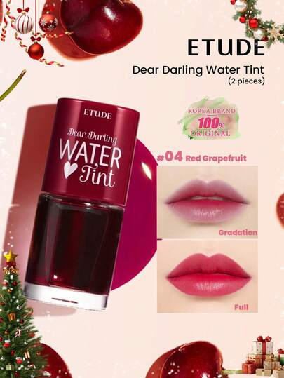 ETUDE 2pcs Dear Darling Lip Gloss, 04 Red Grapefruit Color, Vibrant And Radiant Color, Infused With Moisturizing Pomegranate And Grapefruit Extracts, Nourishing Lips, Korean Makeup, K-Beauty, 9g/0.31oz*2