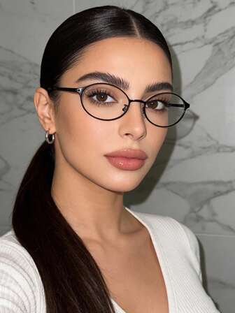 1 pieza Gafas transparentes de forma ovalada y pequeño marco, gafas de mujer retro y casuales versátiles, adecuadas para uso diario, gafas transparentes para fotografía callejera, lectura, escritura, transporte, vacaciones, turismo, accesorios de playa