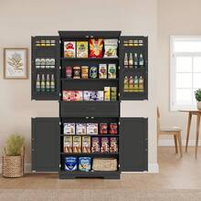 Despensa de Alimentos de 182.88 cm con 2 Armarios + 4 Estantes Ajustables, Gabinete Moderno de Cocina para Comedor y Sala - Negro - Ver 3
