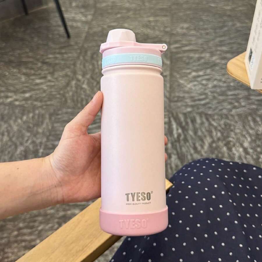End-Of-Year Celebration! TYESO 600ML/20OZ Vacuum Insulated  Bottle With Carrying Handle, Stainless Steel Coffee Cup With Straw, 100% Leak-Proof, Keeps Temperature For 24 Hours For Hot/Cold Drinks Or 10 Hours For Hot Drinks. Suitable For Water, Iced Tea, Coffee, Smoothies, And Other Beverages. Christmas Decorations! An Ideal Choice For Festive Or Birthday Gifts. Christmas Gifts, Gifts For Women, Gifts For Men, Gifts For Mom, Secret Santa Gifts. Suitable For Running, Exercise, Cycling, Back To School, Commuting, Etc. - Hoa hồng - Xem 1