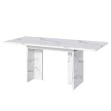 Masă extensibilă, 140/180 x 80 cm, ideală pentru 6 până la 8 persoane, formă dreptunghiulară, blat gros, stil simplu, pentru sufragerie, bucătărie sau living, marmură albă - Negru - Vizualizare 9