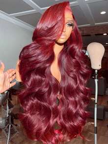Uveous 34 Inch 99J Lace Front Wig Human Hair 13x4 Burgundy Body Wave Lace Front Wig Human Hair Pre Plucked With Baby Hair  HD Lace Wig Human Hair 200% Density Colored Wigs - S99J - 查看 3