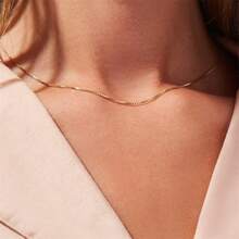 1 pièce Collier simple en acier inoxydable à maille plate, couleur or, collier en acier au titane pour hommes, accessoire de mode pour femmes - Chaîne à boîte - Voir 2