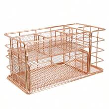 Iron Storage Basket Desktop Snack Fruit Storage Basket Cosmetic Mask Books Storage Box Household Sundries Storage Kitchen Storage - Champagne - View 7